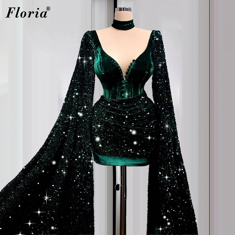 Plius Dydžio Tamsiai Žalios Spalvos Garsenybių Suknelės 2021 Naujas Mados Dubajus Kokteilių Suknelės Ilgomis Rankovėmis Keltas Suknelės Moterims Šalis Rūbeliai 0