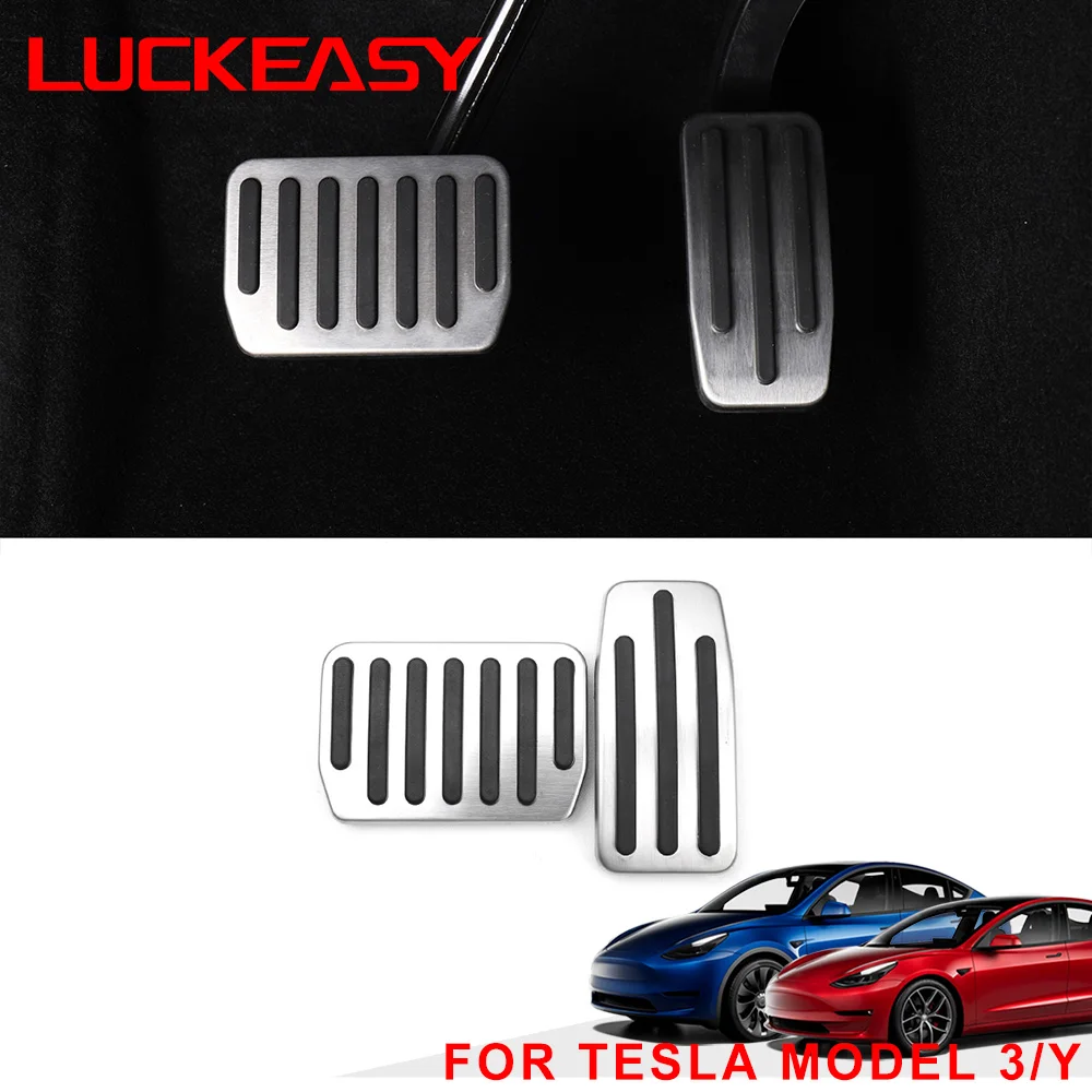 LUCKRASY už Tesla model Y modelis 3 2017-2021carbon pluošto ir Aliuminio Lydinio Akceleratoriaus, Stabdžių Poilsio Pedalą Automobilio akceleratoriaus pedalo koja 2