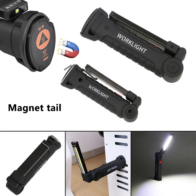 3 Režimas Blykstės Šviesos LED Žibintuvėlis USB Įkrovimo įmontuota Baterija Žibintų Žibintuvėlis su Magnetu Nešiojamų Kempingas COB Darbo Lempa 1