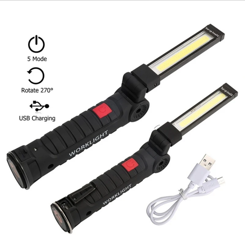 3 Režimas Blykstės Šviesos LED Žibintuvėlis USB Įkrovimo įmontuota Baterija Žibintų Žibintuvėlis su Magnetu Nešiojamų Kempingas COB Darbo Lempa 5