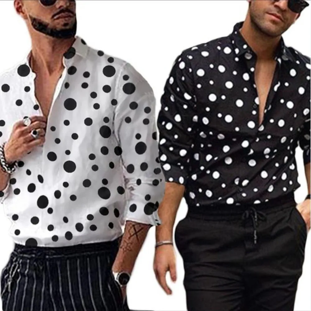 2021 m. pavasarį nauji vyriški marškiniai mados polka dot spausdinti atsitiktinis ilgomis rankovėmis marškinėliai 4