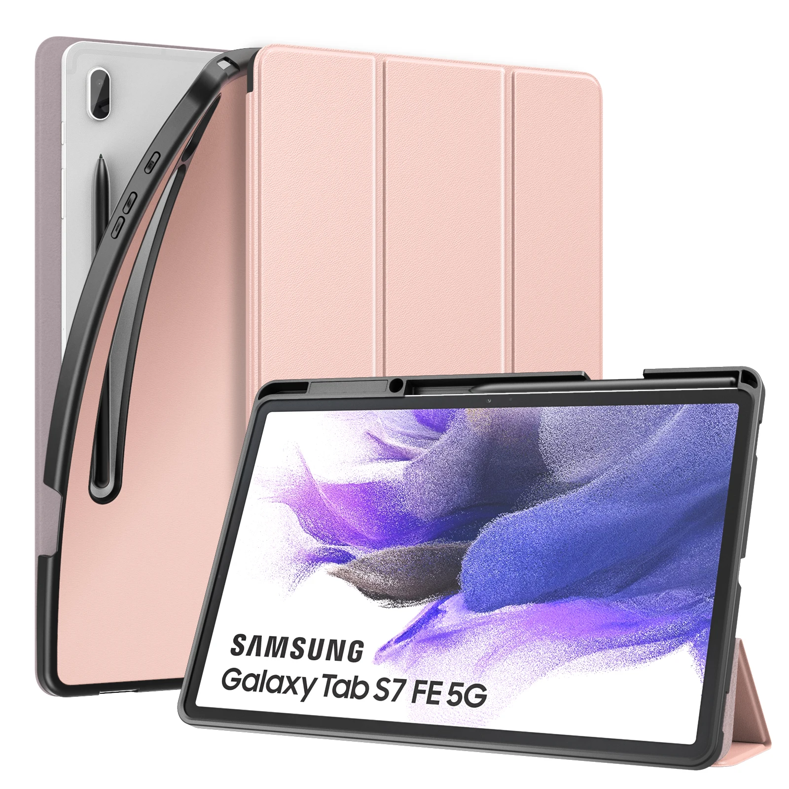 Case For Samsung Galaxy Tab S7 FE 12.4-Colių 2021 (SM-T730/T736B)&Galaxy Tab S7 Plius 2020 M,atsparus smūgiams viso Kūno Trifold Stovėti atveju 2