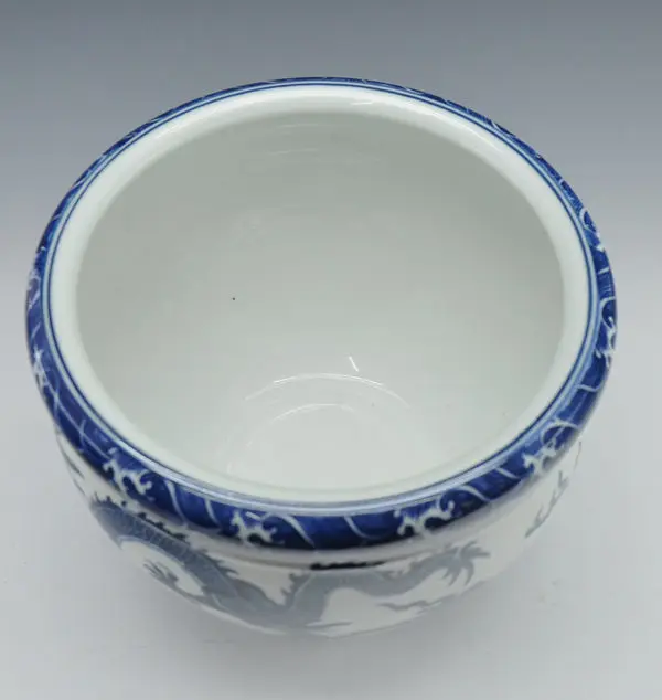 Kinijos Antikvariniai Atgaminti Mėlynos Ir Baltos Spalvos Porceliano Keramikos Žuvies Dubuo Vazonas Su Čing QianLong Ženklas 3