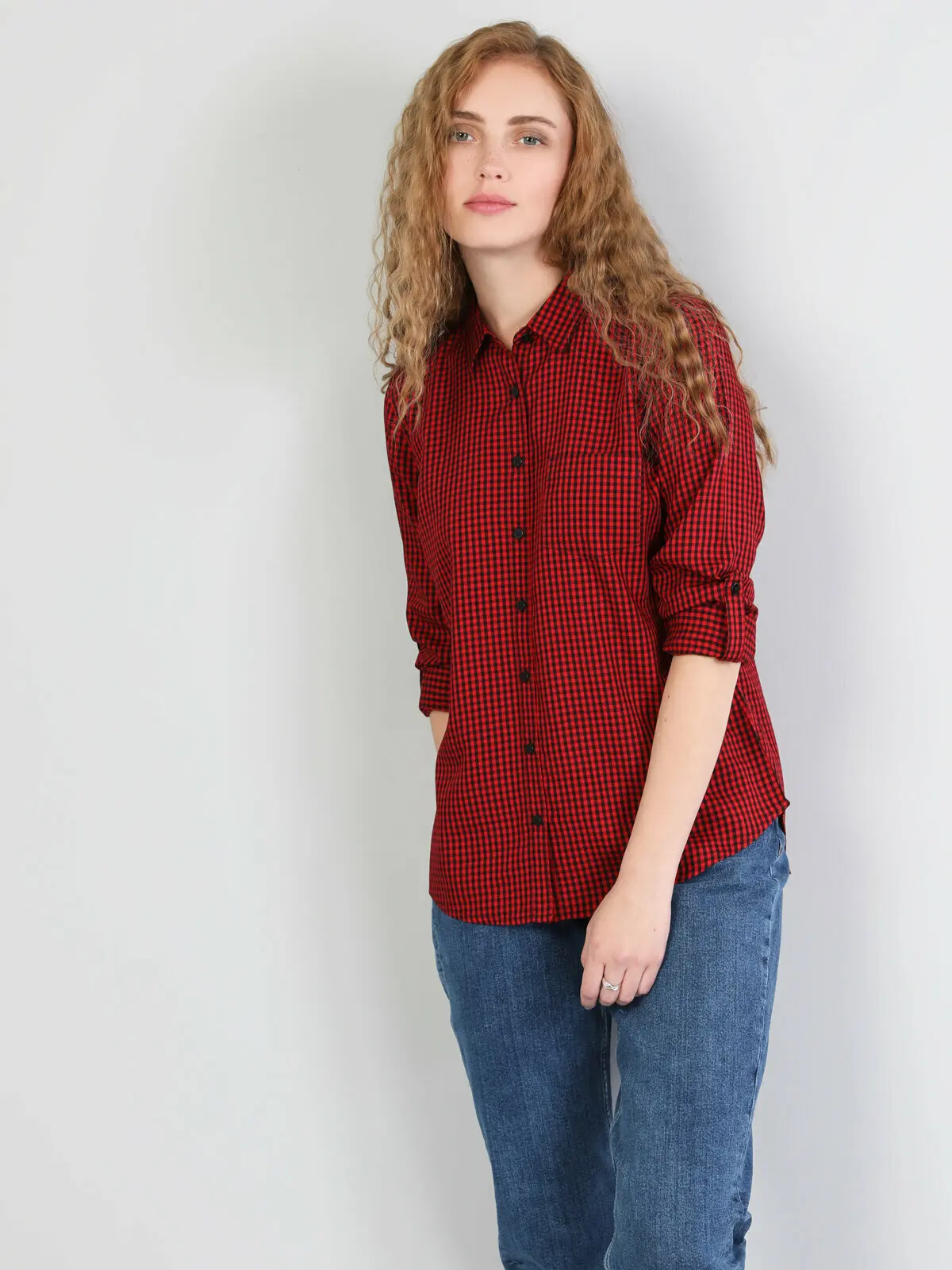 Colins Moteris Reguliariai Tinka Raudona ilgomis Rankovėmis Shirtfemale mados marškinėliai moterims,CL1041198 0