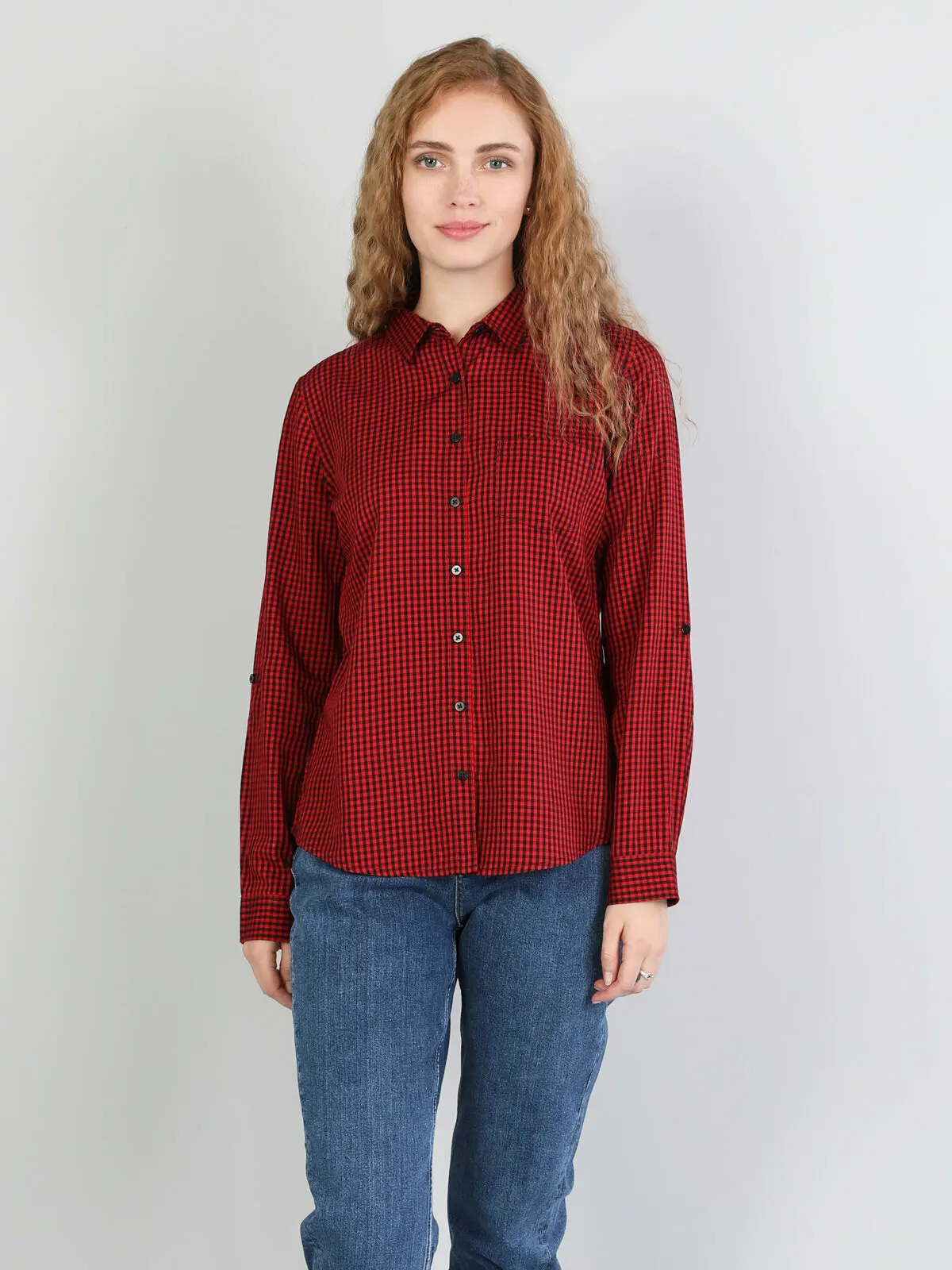 Colins Moteris Reguliariai Tinka Raudona ilgomis Rankovėmis Shirtfemale mados marškinėliai moterims,CL1041198 2
