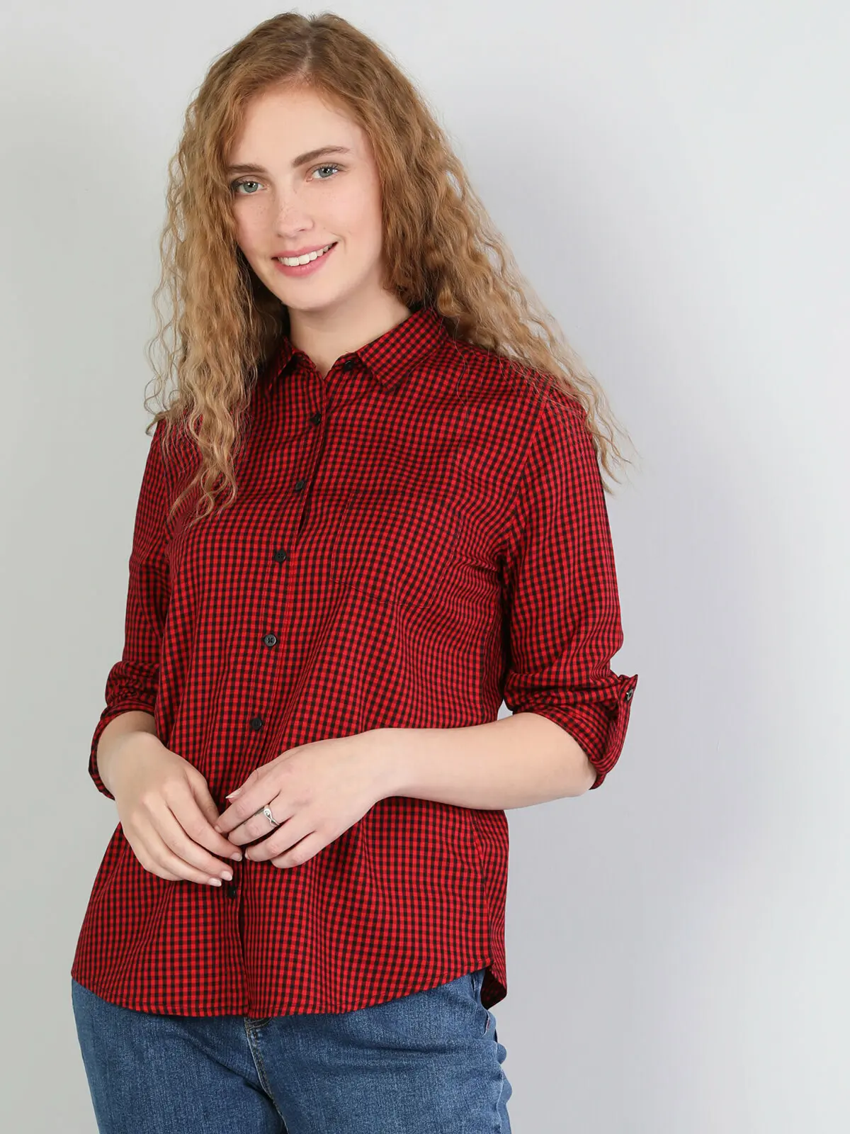Colins Moteris Reguliariai Tinka Raudona ilgomis Rankovėmis Shirtfemale mados marškinėliai moterims,CL1041198 3