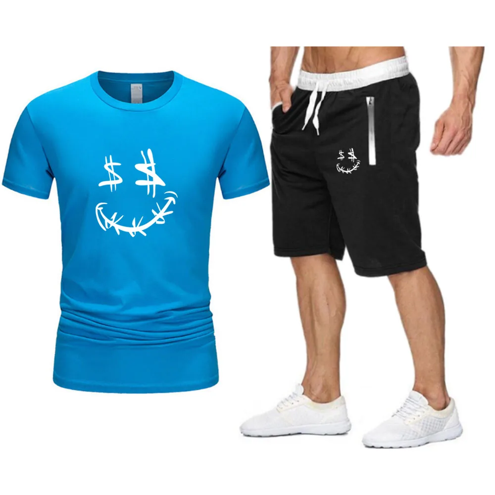 Balta Pinigų Veidą Spausdinimo Negabaritinių marškinėliai 2021 Streetwear Vyrų Hip-Hop Prekės ženklas Nustato vyriški Drabužiai Vasaros Paplūdimio Šortai Tracksuit 3