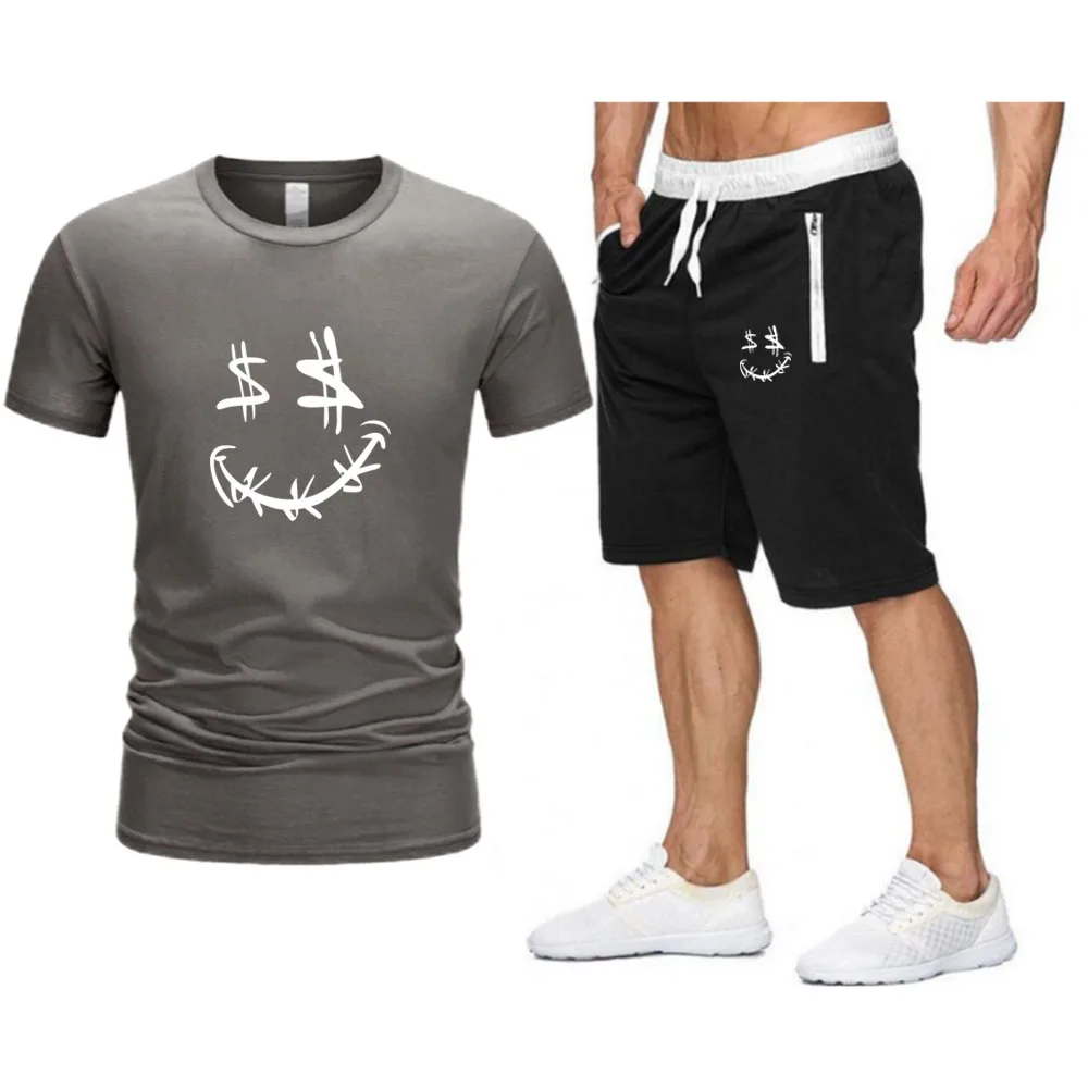 Balta Pinigų Veidą Spausdinimo Negabaritinių marškinėliai 2021 Streetwear Vyrų Hip-Hop Prekės ženklas Nustato vyriški Drabužiai Vasaros Paplūdimio Šortai Tracksuit 4