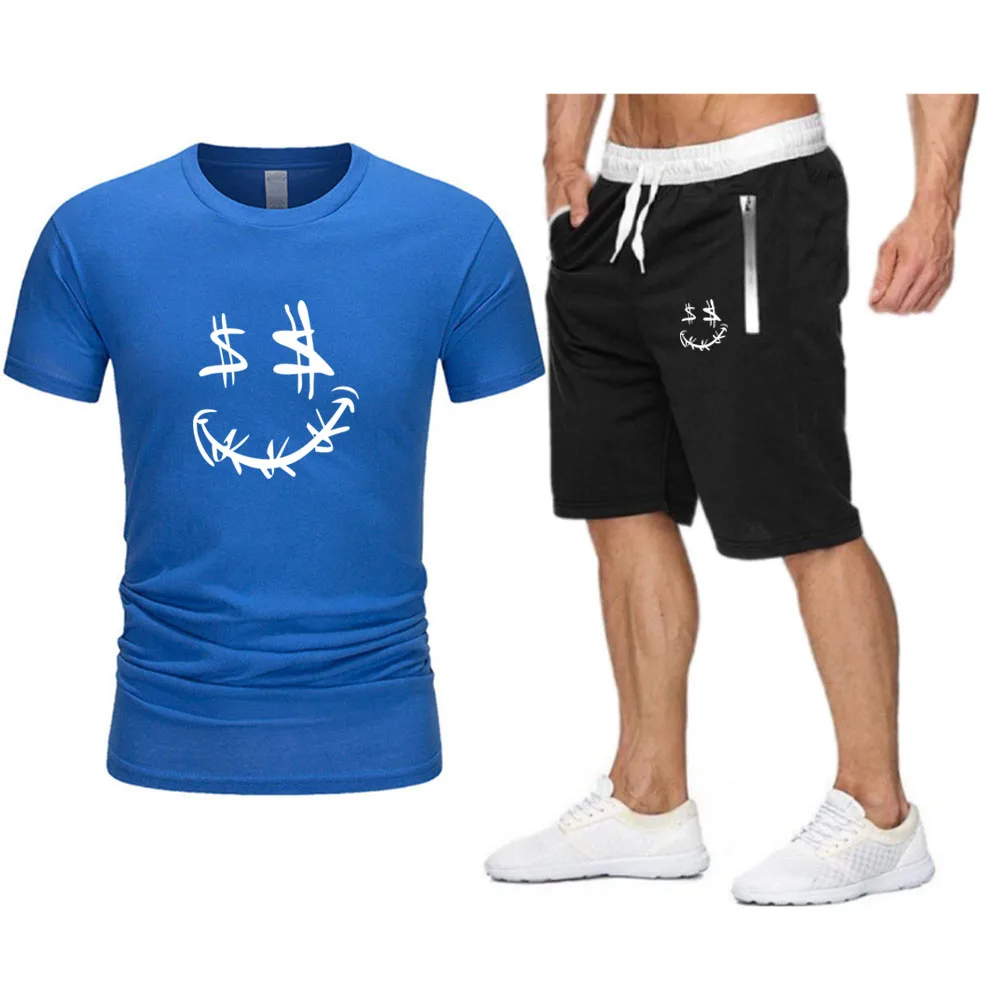 Balta Pinigų Veidą Spausdinimo Negabaritinių marškinėliai 2021 Streetwear Vyrų Hip-Hop Prekės ženklas Nustato vyriški Drabužiai Vasaros Paplūdimio Šortai Tracksuit 5