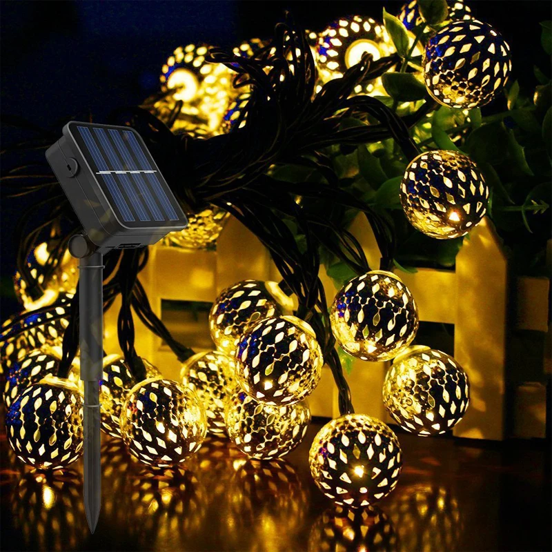 Atsparus vandeniui Projekcija 20 Led Fairy Light Saulės energija Varomas Maroko Žibintų Metalo Pasaulyje String Lempos Lauko Kalėdų Eglutė 1