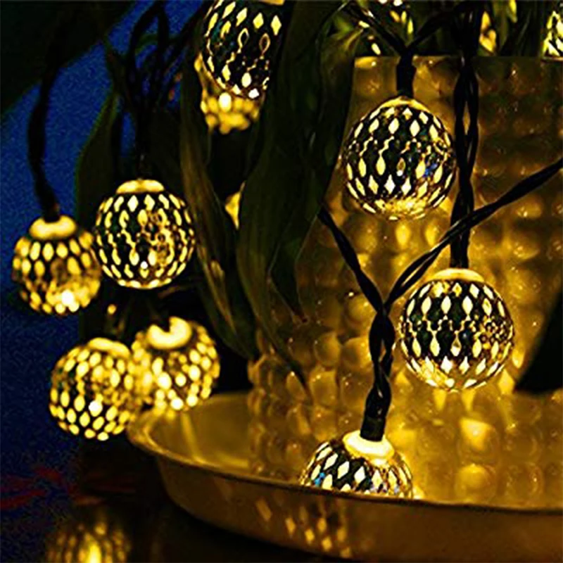 Atsparus vandeniui Projekcija 20 Led Fairy Light Saulės energija Varomas Maroko Žibintų Metalo Pasaulyje String Lempos Lauko Kalėdų Eglutė 2