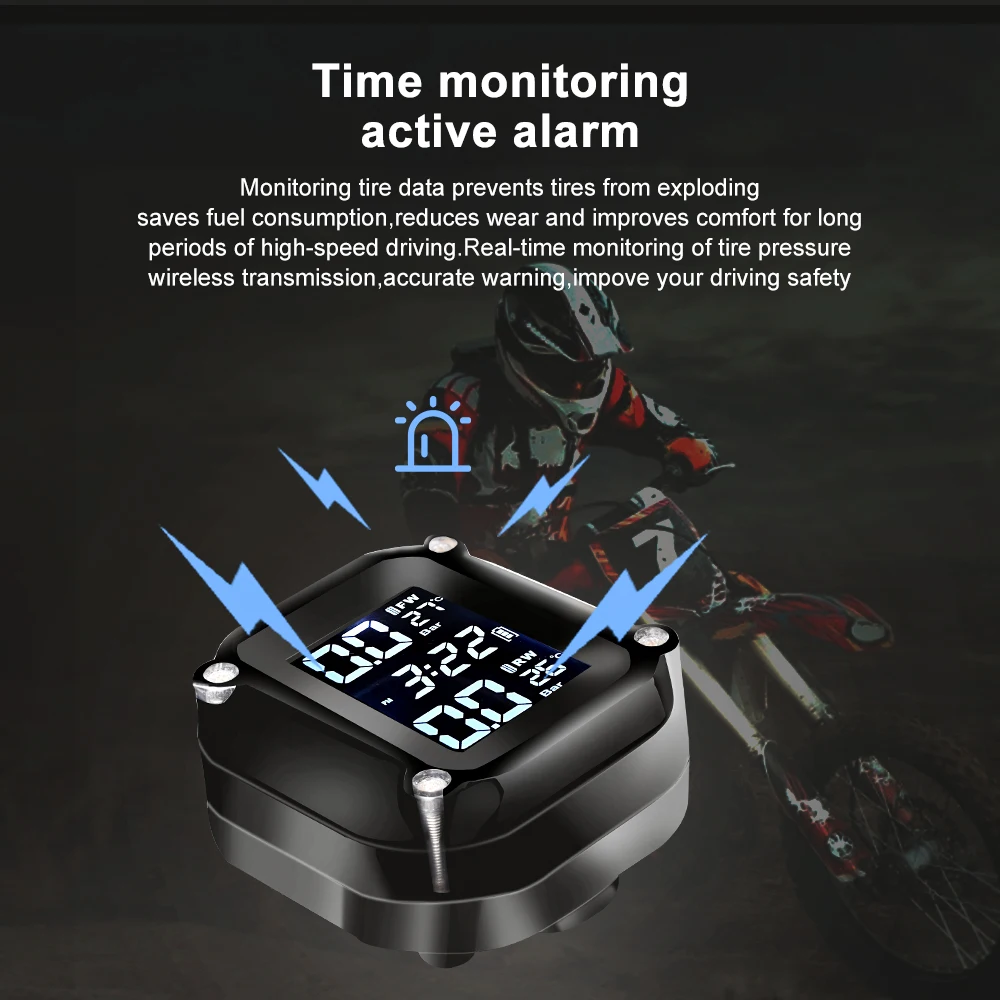 Motociklo PSSS Motorinių Padangų Slėgio Padangų Temperatūros Stebėjimo, Signalizacijos Sistemos, Saulės USB Įkrovimo Motos su 2 Išoriniai Jutikliai 1