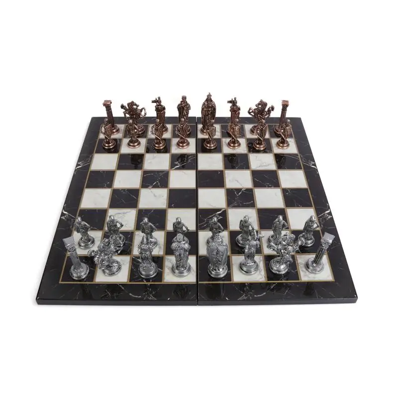 Karališkoji Britų Armijos Antikvariniai Vario Metalo Šachmatų Rinkinį Suaugusiems, rankų darbo Vienetų ir Marmuro Dizaino Medžio Šachmatų Lenta Karalius, 8 cm 3