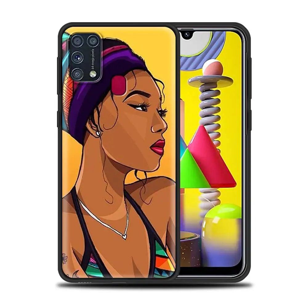 Juodosios afrikos mergina, Minkštas gaubtas, skirtas Samsung Galaxy M31 M30s M51 M31s M11 M01 A7 A9 2018 M. M20 M40 M30 M10 Juoda Telefono dėklas TPU Apvalkalas 1