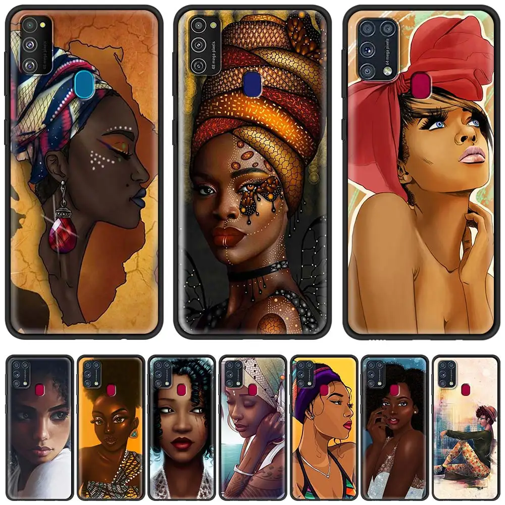 Juodosios afrikos mergina, Minkštas gaubtas, skirtas Samsung Galaxy M31 M30s M51 M31s M11 M01 A7 A9 2018 M. M20 M40 M30 M10 Juoda Telefono dėklas TPU Apvalkalas 2