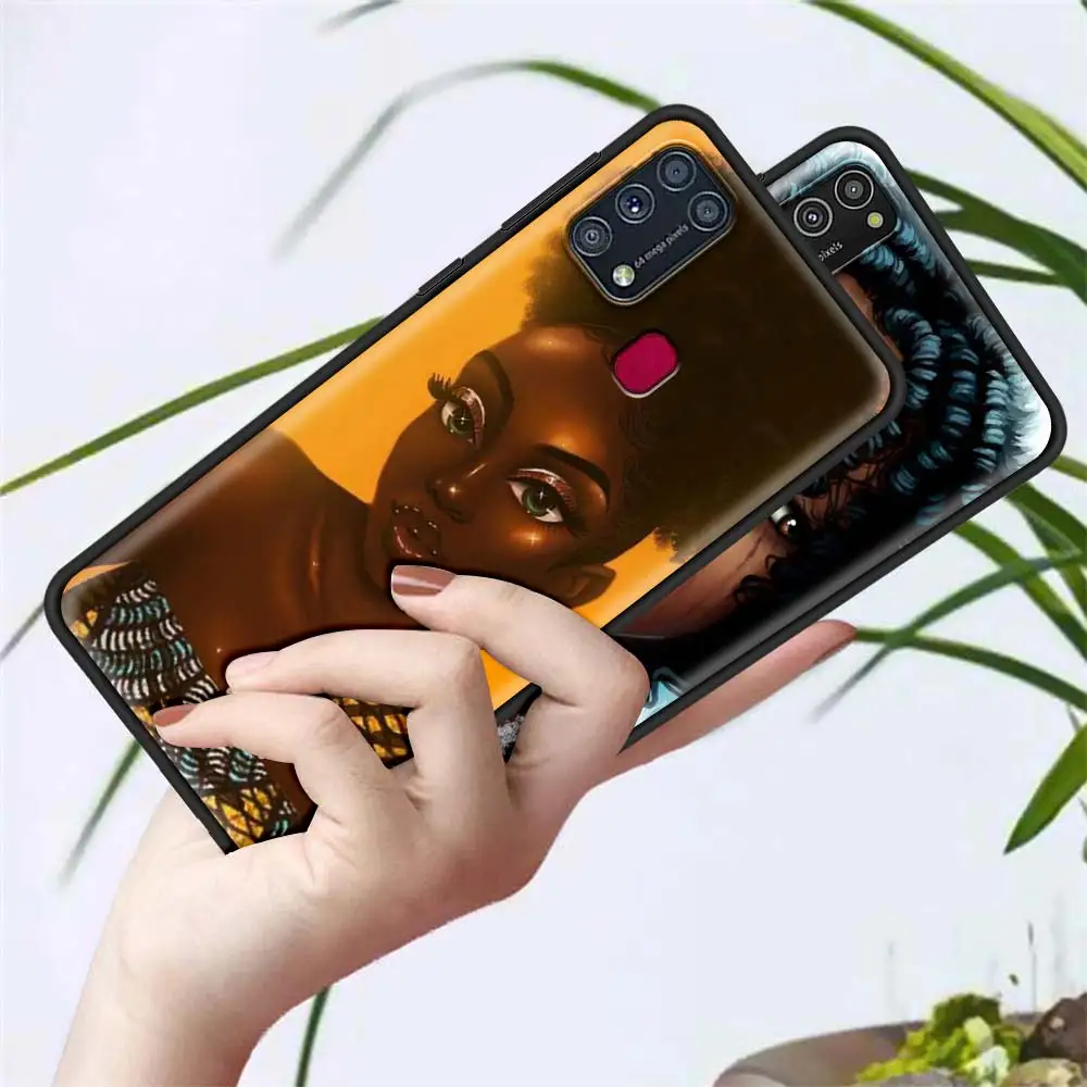 Juodosios afrikos mergina, Minkštas gaubtas, skirtas Samsung Galaxy M31 M30s M51 M31s M11 M01 A7 A9 2018 M. M20 M40 M30 M10 Juoda Telefono dėklas TPU Apvalkalas 3