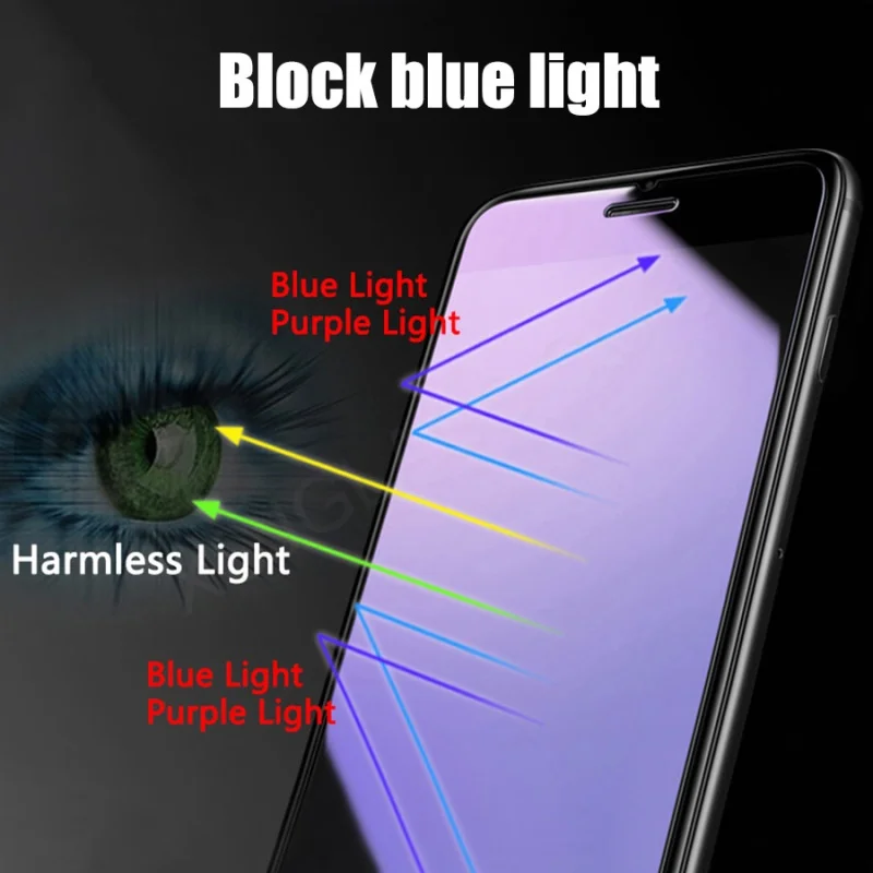 3Pcs Kovos su Blue Ray Šviesos 9H Grūdintas Stiklas iPhone 11 12 Pro Max 6 S 7 8 Plus X XR X S Max Screen Protector Akis Priežiūros Stiklo 1