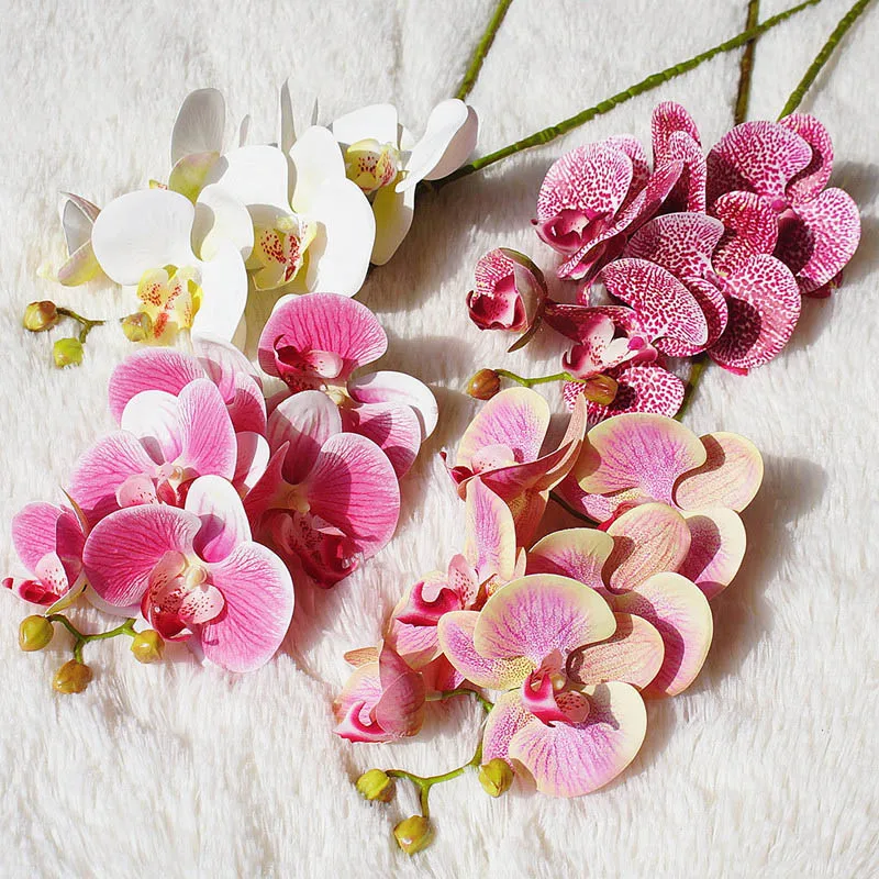 6Heads/filialo nekilnojamojo liesti plastiko, Dirbtinės Gėlės Orchid netikrą Drugelis Drugelis Orchidėjų Namų lentelė, Vestuvių Dekoravimas flores 4
