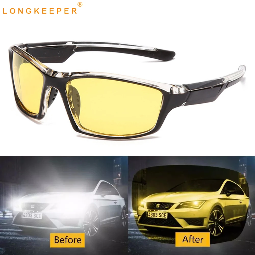 LongKeeper Poliarizuota Naktinio Matymo Akiniai Vairavimui Vyrų Klasikinis Mados Geltona Objektyvas Anti-glare Akiniai nuo saulės Vyrų Vairuotojo Akiniai 0