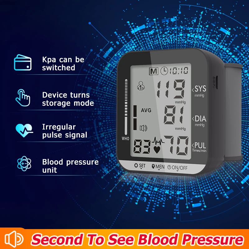 Skaitmeninis Riešo kraujospūdžio matuoklis Automatinis LCD Kraujo Spaudimą, Stebėti Širdies Plakimas Norma Pulso Matuoklis Sphygmomanometer 2