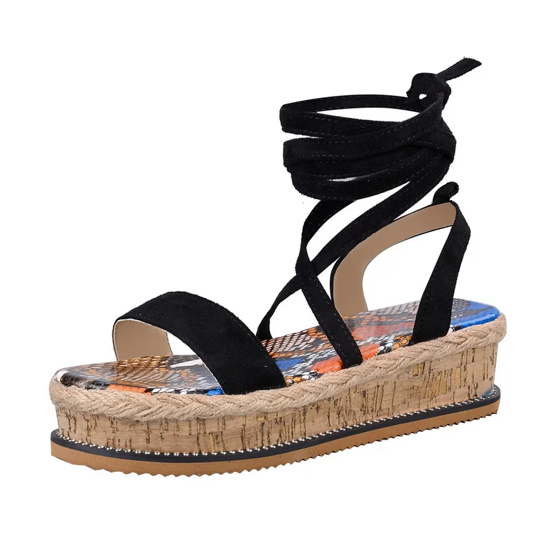 LITTHING Moterų Sandalai Vasarą Gyvačių Pleišto Batai Etninės Spausdinti Mados Atsitiktinis Nėriniai-Up Batai Paplūdimio Ponios Plius Dydžio Batai, Sandalai 1