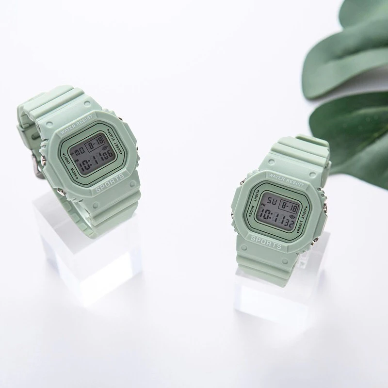 Kūrybos Ins Žaliosios Laikrodžiai Skaitmeniniai Sporto Laikrodžiai Lauko Mados Watch Moteris Studentų Laikrodžiai Multi-funkcija Gumos Akrilo 0
