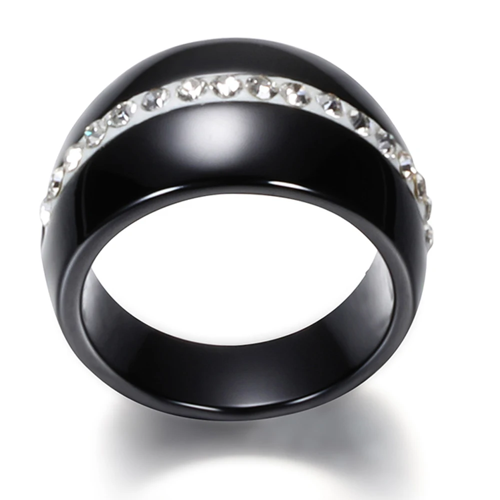 Prabangus Romantiškas Aišku, Juodai Baltos Keramikos Žiedas Papuošalai Moterims, Aksesuarų, Bižuterijos Žiedas Su Bling Kristalų 1
