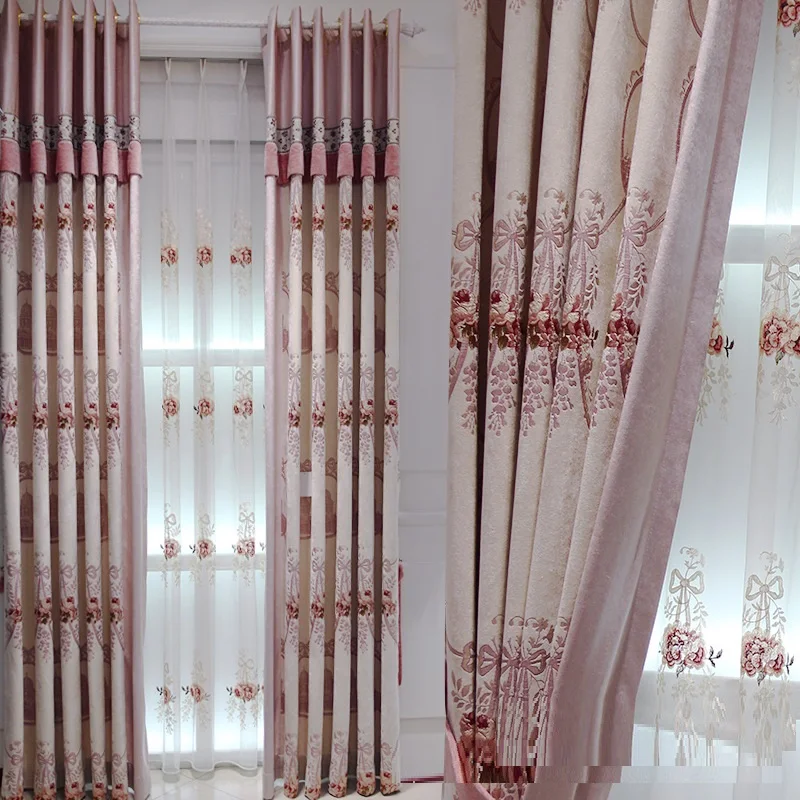 Europos stiliaus prancūzijos langą miegamasis šeniliniai žakardiniai užuolaidų rožinė mergaitė kambarys šiltas mados naujo stiliaus 2