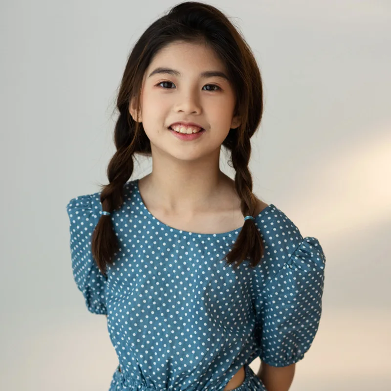Korėjiečių Mergaitės 2021 M. Vasarą Naujų Žibintų Sleeve Blue Dot Aikštėje Apykaklės, Kišenės Vaikai Medvilnės Suknelė Paauglių Vaikų Drabužiai,#6173 3