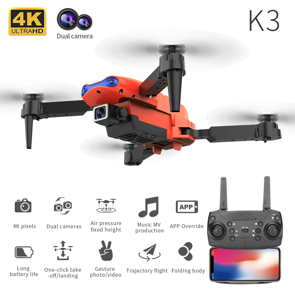 Naujas K3 drone 4K HD dual camera, sulankstomas aukštis išlaiko drone WiFi FPV 1080p realaus laiko dėžė RC Quadcopter žaislas PK sg906 pro 0