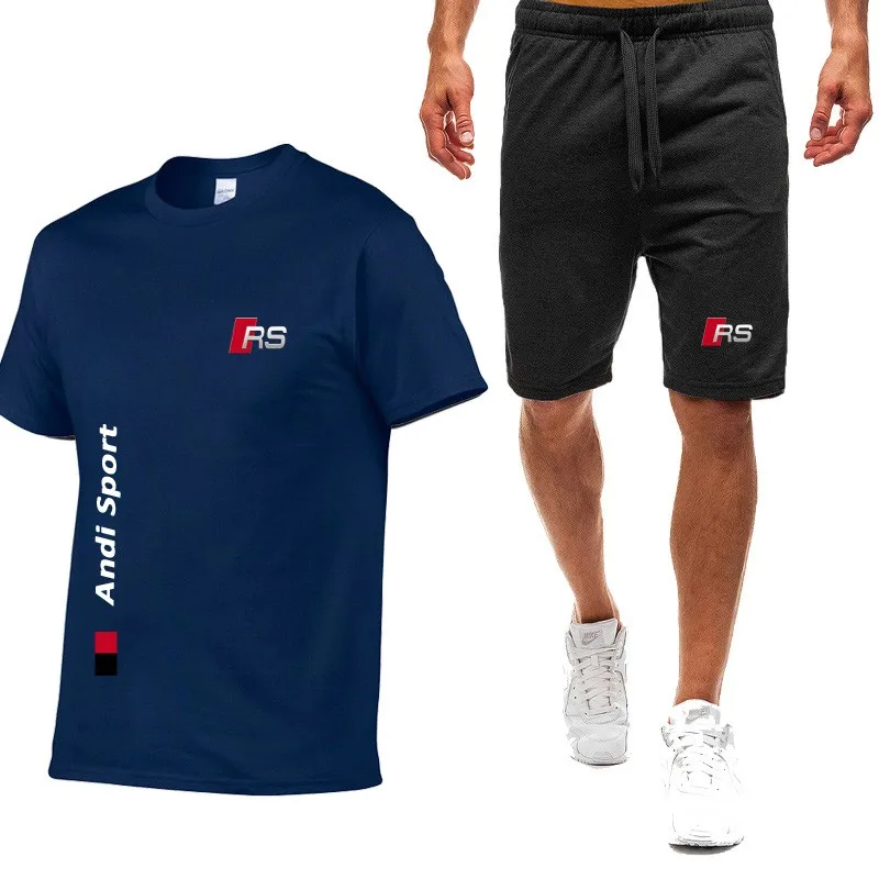 Populiarus 2021 Naujas Medvilnės Vyrų T-shirt + Bėgimo Šortai Tiktų Vyrų Sporto Kelnės Vasarinės Aukštos kokybės Medvilnės marškinėliai Veikia Drabužiai 1