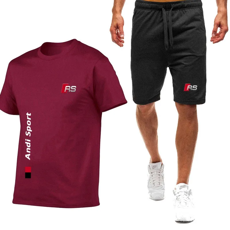 Populiarus 2021 Naujas Medvilnės Vyrų T-shirt + Bėgimo Šortai Tiktų Vyrų Sporto Kelnės Vasarinės Aukštos kokybės Medvilnės marškinėliai Veikia Drabužiai 4