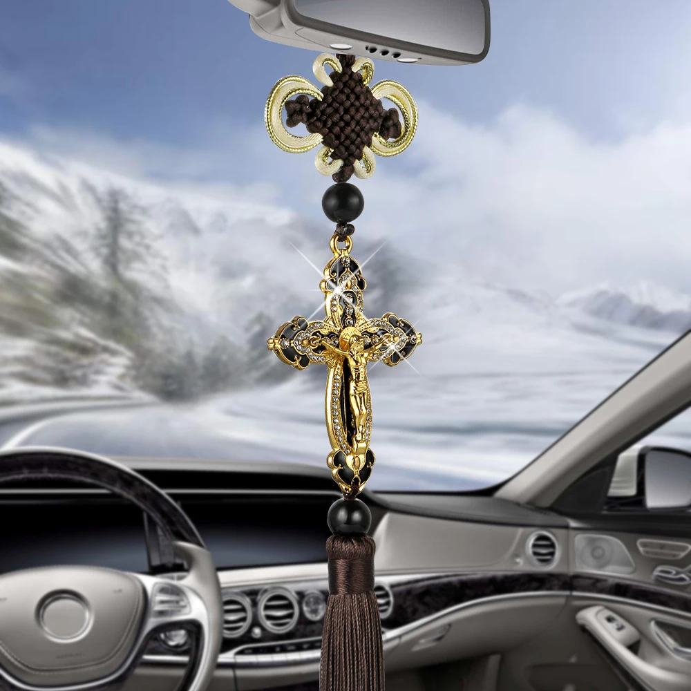 Naujų Automobilių Pakabukas Metalo Diamond Kryžiaus Jėzus Krikščionių Religinės Automobilio Galinio Vaizdo Veidrodis Papuošalai Kabinti Auto Automobilis Optikos Reikmenys 1