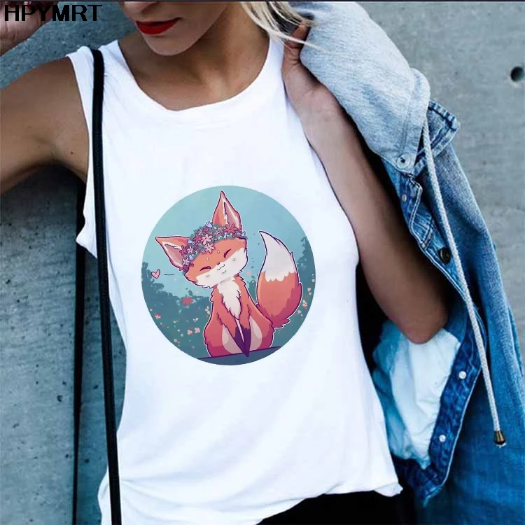 Vasaros kawaii fox spausdinti tankų Moterų mielas Liemenė moteriška Harajuku Seksualus baltas viršūnes rankovių drabužių Streetwear Draugei dovana 2