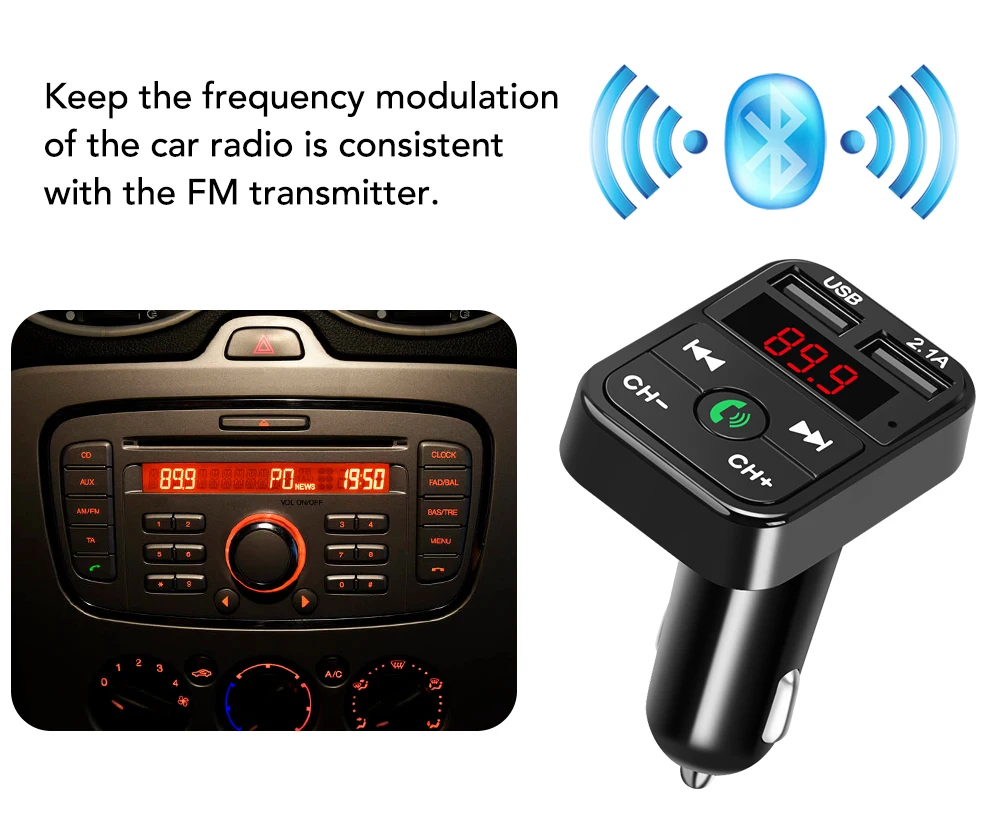 Naujas LED FM Siųstuvas Bluetooth 5.0 Belaidė laisvų Rankų įranga Garso Imtuvas Auto MP3 Grotuvas 2.1 ADual USB Greitas Įkroviklis Automobilių Reikmenys 4