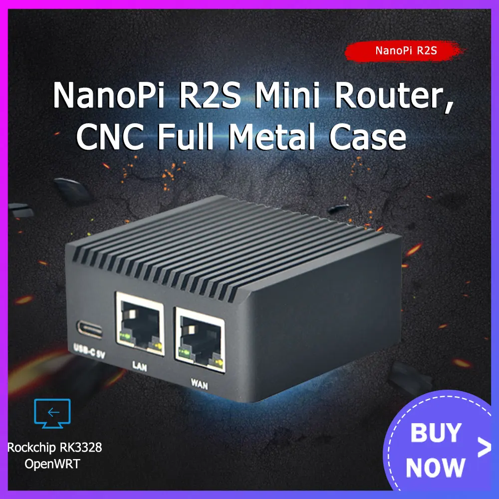 NanoPi R2S Rockchip RK3328 su CNC Metalo Atveju, Mini Router Dual Gigabit ethernet Port 1GB didelę Atmintį 3