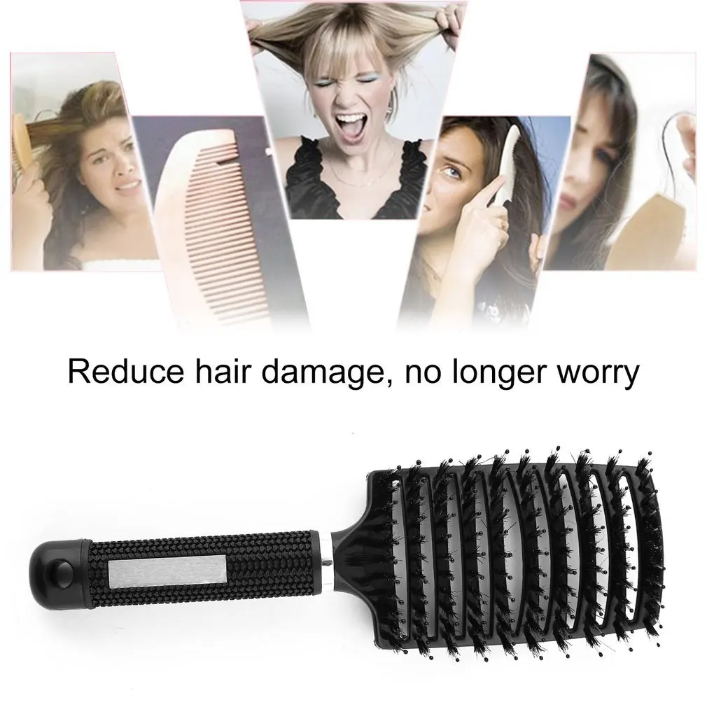Moterų Plaukų, Galvos odos Masažas Šukų Šerių & Nailono Hairbrush Šlapias Garbanotas Detangle Plaukų Šepetys Salonas Šukuosenų Formavimo Priemonės 5