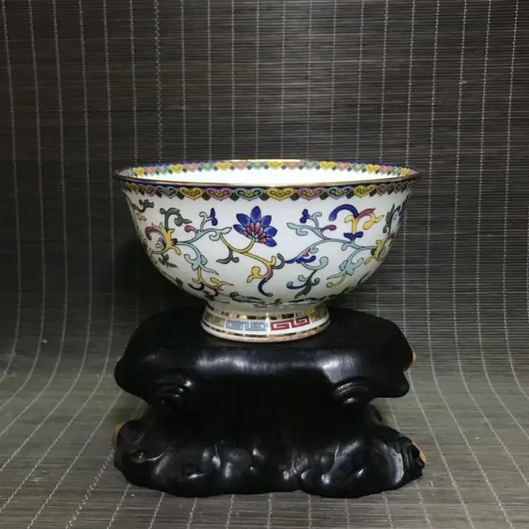 Boutique Qianlong metinė esmaltado riqueza y flores, cuenco de kinija antigva de phlum Penh 2