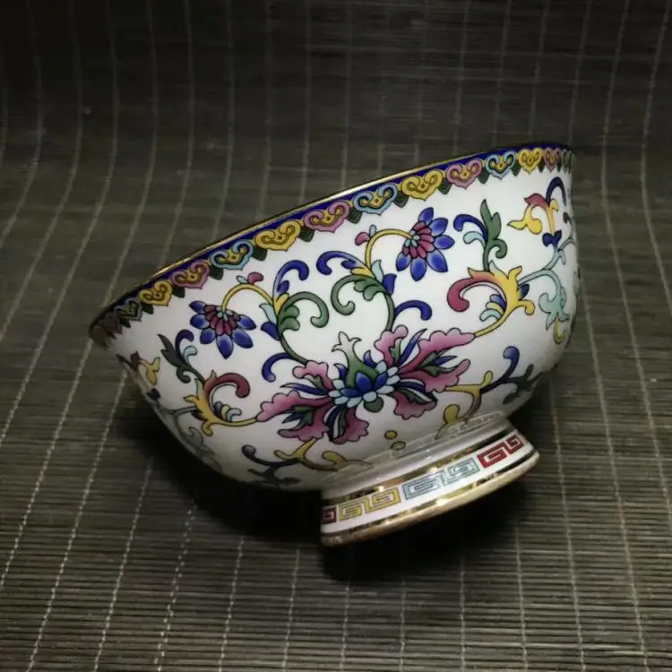 Boutique Qianlong metinė esmaltado riqueza y flores, cuenco de kinija antigva de phlum Penh 3