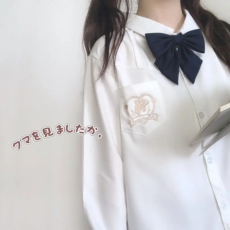 Harajuku Kawaii ilgomis Rankovėmis Baltos Palaidinės ir Marškinėliai Moterims Rudenį JK Vienodas Viršūnes Drabužius Moksleivė 1