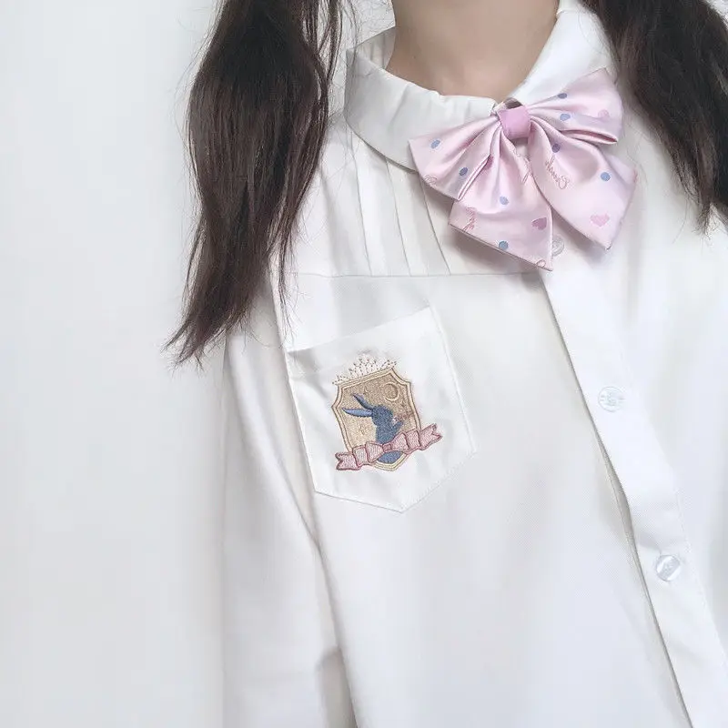 Harajuku Kawaii ilgomis Rankovėmis Baltos Palaidinės ir Marškinėliai Moterims Rudenį JK Vienodas Viršūnes Drabužius Moksleivė 2