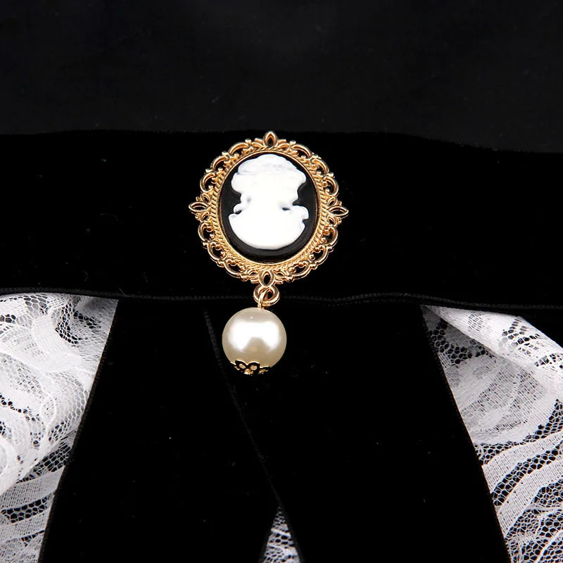 Naujas Retro Velvet Black Beauty Galvos Nėrinių peteliškę Sagės Pearl Bowtie Corsage Suknelės, Marškinių Apykaklės Pin Moterims Priedai 1