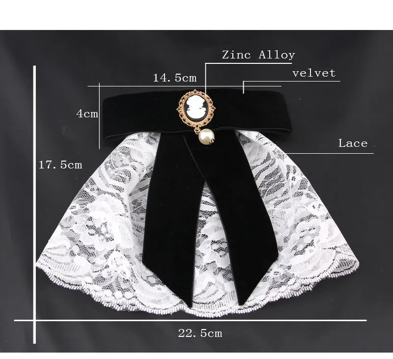 Naujas Retro Velvet Black Beauty Galvos Nėrinių peteliškę Sagės Pearl Bowtie Corsage Suknelės, Marškinių Apykaklės Pin Moterims Priedai 3