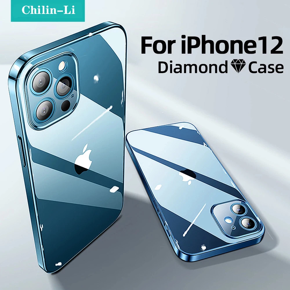 Prabanga Kvadratinių Rėmelių Danga Aišku, Telefono dėklas Skirtas iPhone 12 11 Pro Max Mini X XR XS 7 8 Plus SE 2020 Skaidrus Silikoninis Dangtelis 2