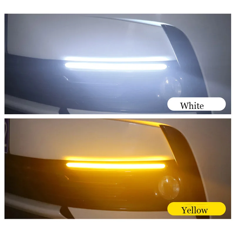 2vnt Automobiliu LED Dienos Veikia Šviesos Vandeniui priekinis žibintas Juostelės Balta DRL Šviesos Eilės Srauto Geltona Posūkio Signalo Lemputė 5