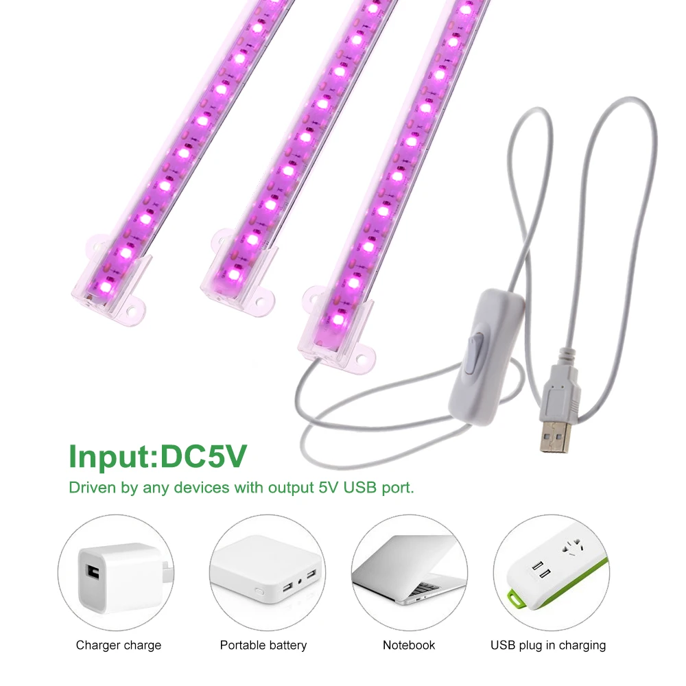 USB LED Grow Light Visą Spektrą DC 5V Kambarinių Augalų Augimo Žibintai LED Juostų Šiltnamio efektą sukeliančių Daržovių Augalų Apšvietimo Lempos Fito 1