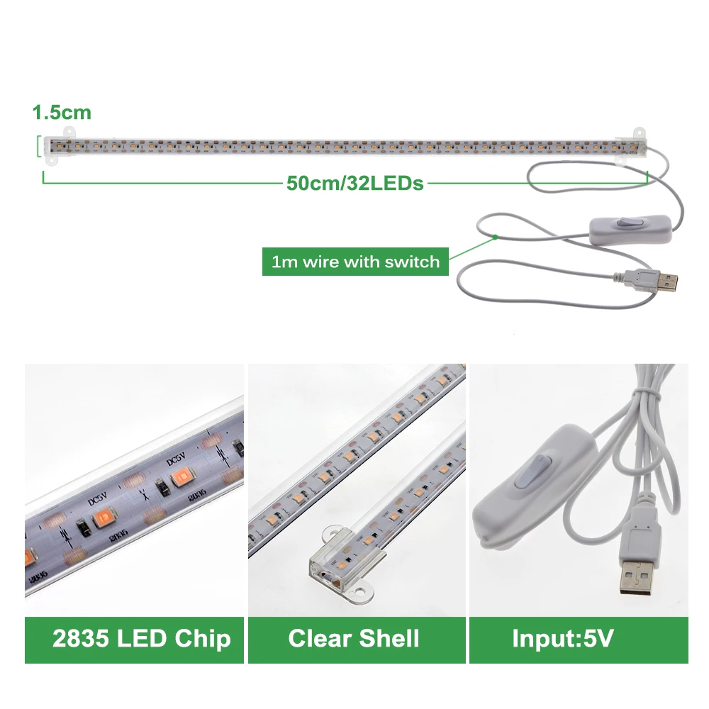 USB LED Grow Light Visą Spektrą DC 5V Kambarinių Augalų Augimo Žibintai LED Juostų Šiltnamio efektą sukeliančių Daržovių Augalų Apšvietimo Lempos Fito 4