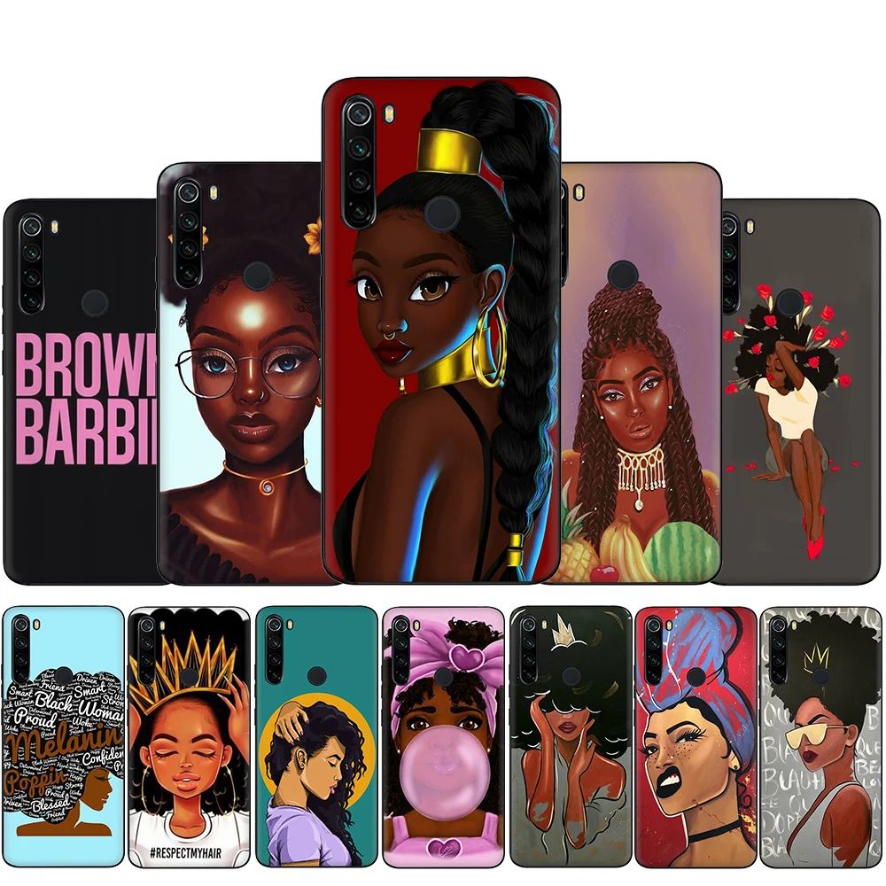 Karalienė Afro Melanino Poppin Juoda Mergaitė, Silikoninis Telefono dėklas, skirtas Xiaomi Redmi Pastaba 4X 5 6 7 8 9 Pro Max 8T 9S Galinį Dangtelį 3