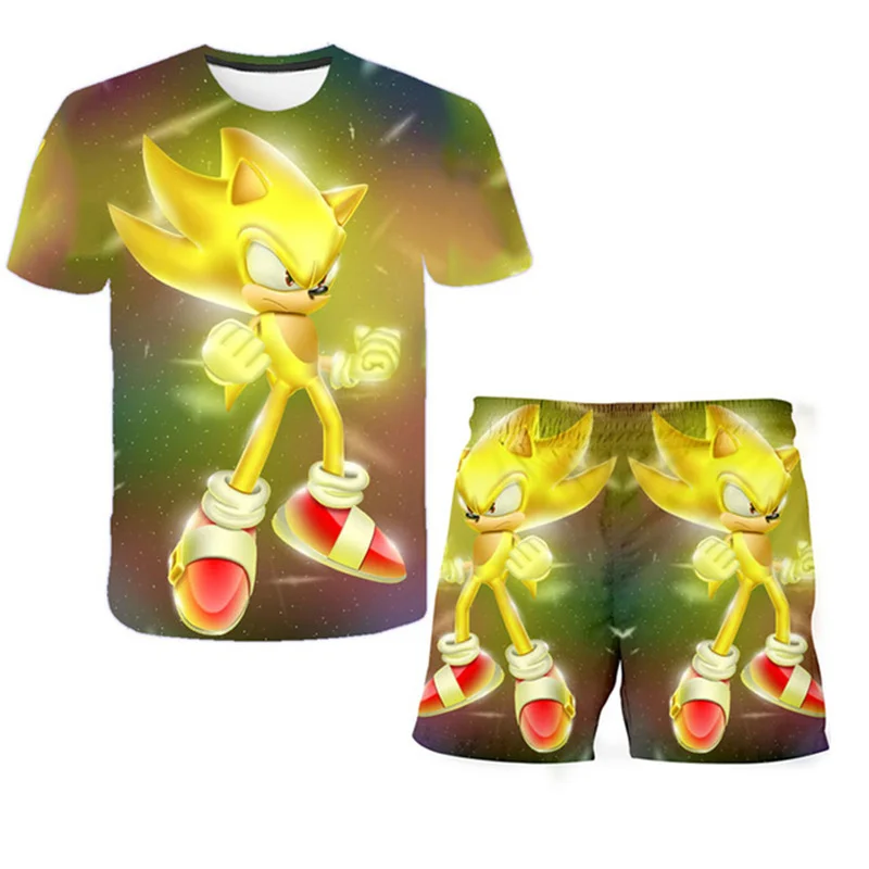 Vasaros Sonic 3d Spausdinimo Kostiumai Bamblys Merginos Rinkiniai Top+shorts 2vnt Rinkiniai Sportinis Kostiumas Baby Vaikų Drabužių Rinkiniai Berniukų Drabužiai, Marškinėliai 2