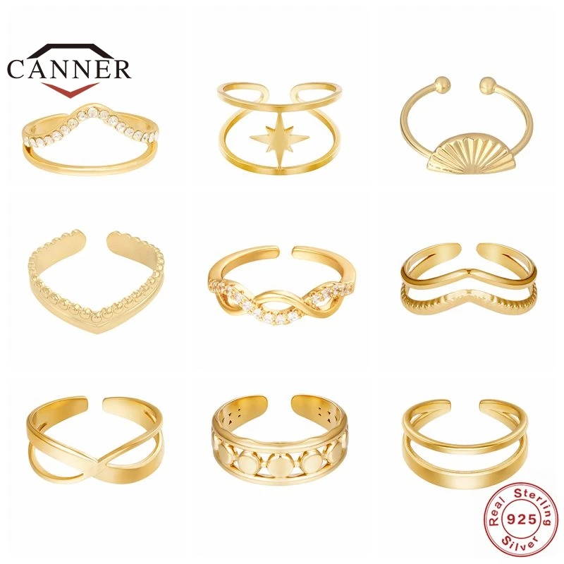 CANNER 925 Sterlingas Sidabro, paauksuoti Reguliuojamas Žiedo Moterų Retro Prabanga Pirštu, Vestuviniai Žiedai, Sužadėtuvių Papuošalai anillos 3